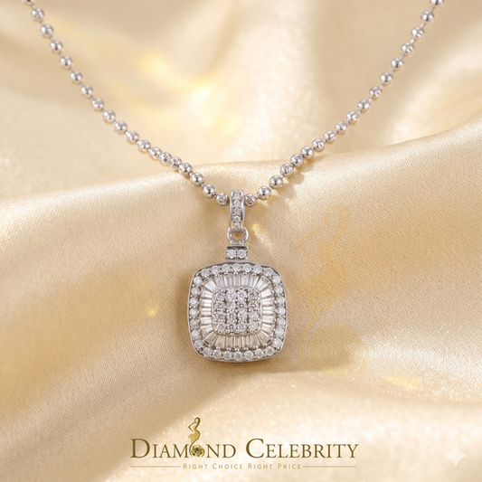 Diamondcelebritees  1.50ct Moissanite Baguette & Round 925 White Silver for Women's Square Pendant