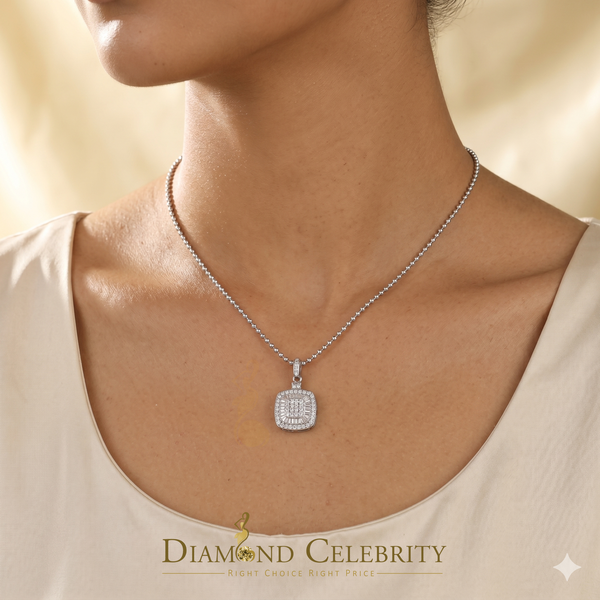 Diamondcelebritees  1.50ct Moissanite Baguette & Round 925 White Silver for Women's Square Pendant
