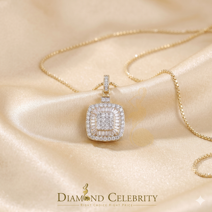 Diamondcelebritees Yellow 925 Silver 1.50ct VVS D Clr Moissanite Baguette & Round Pendant for Women