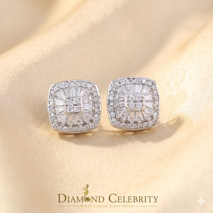 Diamondcelebritees White Square 925 Silver 1.00ct VVS 'D' Moissanite Stud Earring Men's/Womens