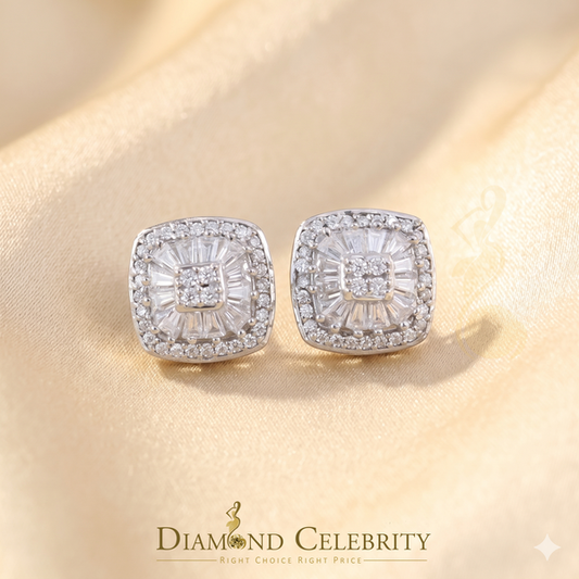 Diamondcelebritees White Square 925 Silver 1.00ct VVS 'D' Moissanite Stud Earring Men's/Womens