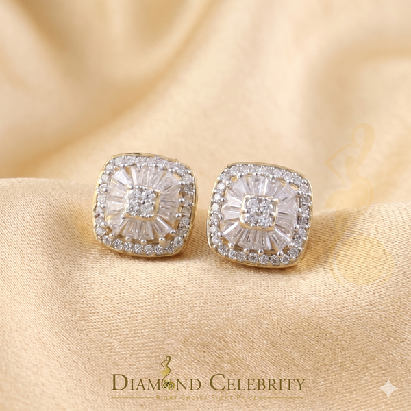 DiamondCelebritees Yellow 925 Silver 1.00ct VVS 'D' Moissanite Square Stud Earring Men's/Womens