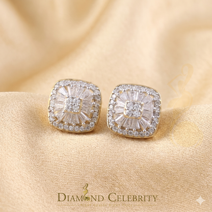 DiamondCelebritees Yellow 925 Silver 1.00ct VVS 'D' Moissanite Square Stud Earring Men's/Womens