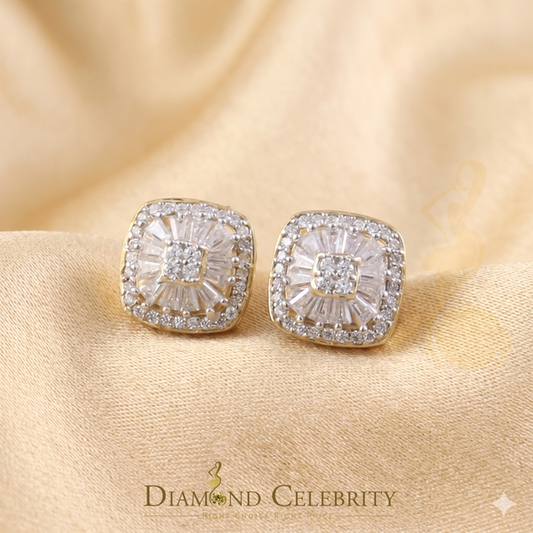 DiamondCelebritees Yellow 925 Silver 1.00ct VVS 'D' Moissanite Square Stud Earring Men's/Womens