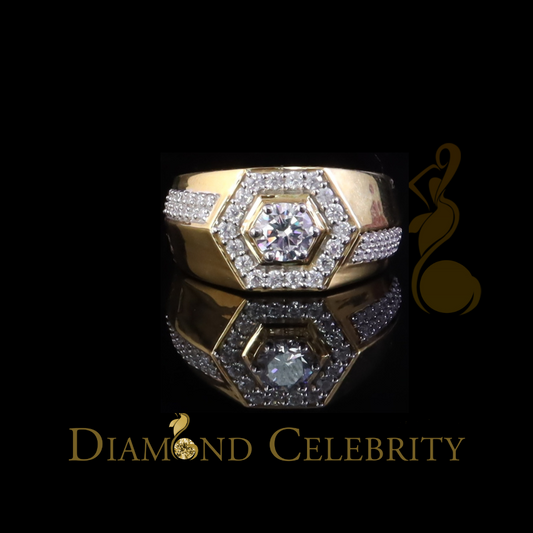 DiamondCelebritees 925 Yellow SterlingSilver Cubic Zirconia 2.44ct Men Adjustable RingSize 8 to 10
