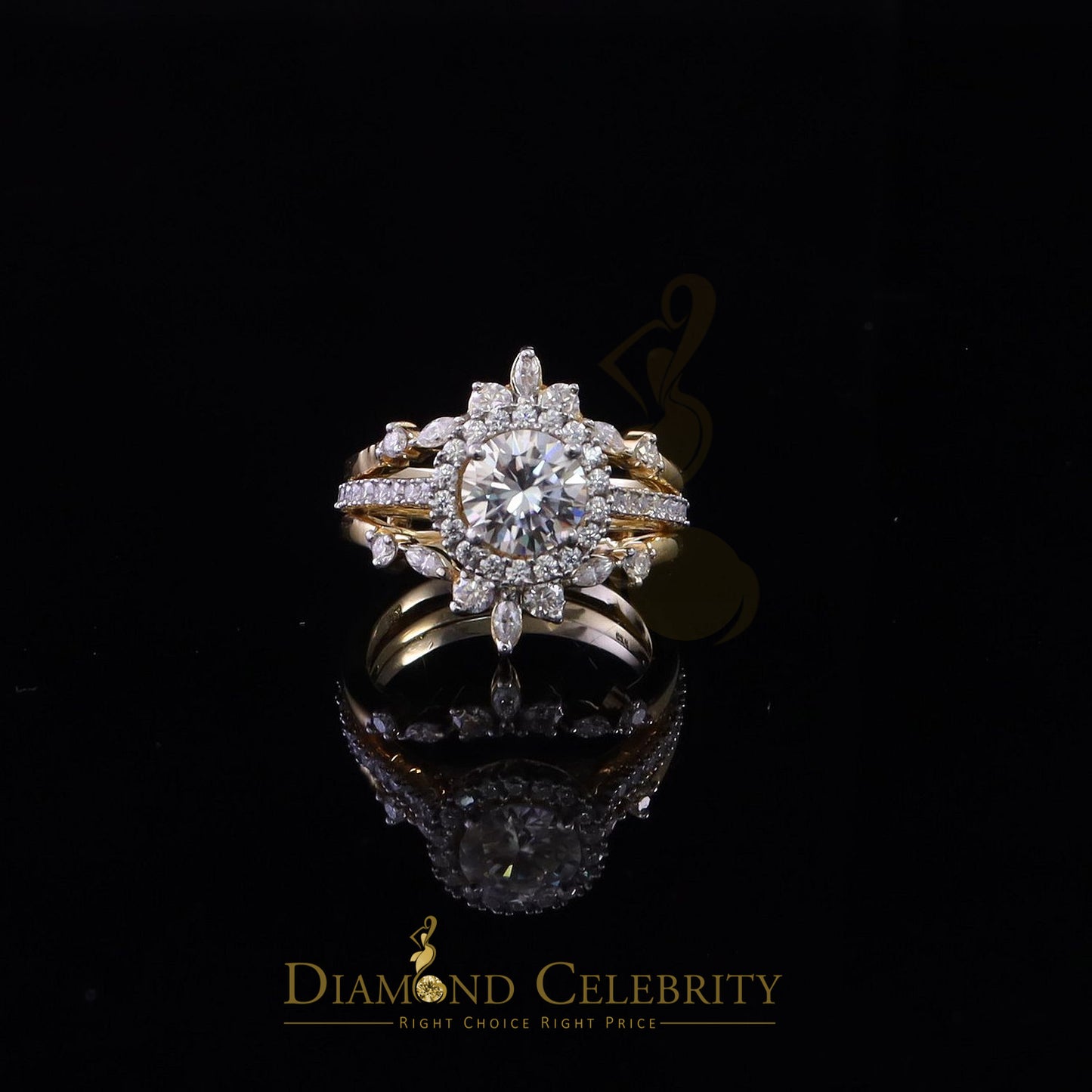 DiamondCelebritees 925 Yellow Silver Solitaire Enhancer Guard Wrap Ring Insert 1.66ct Moissanite S7