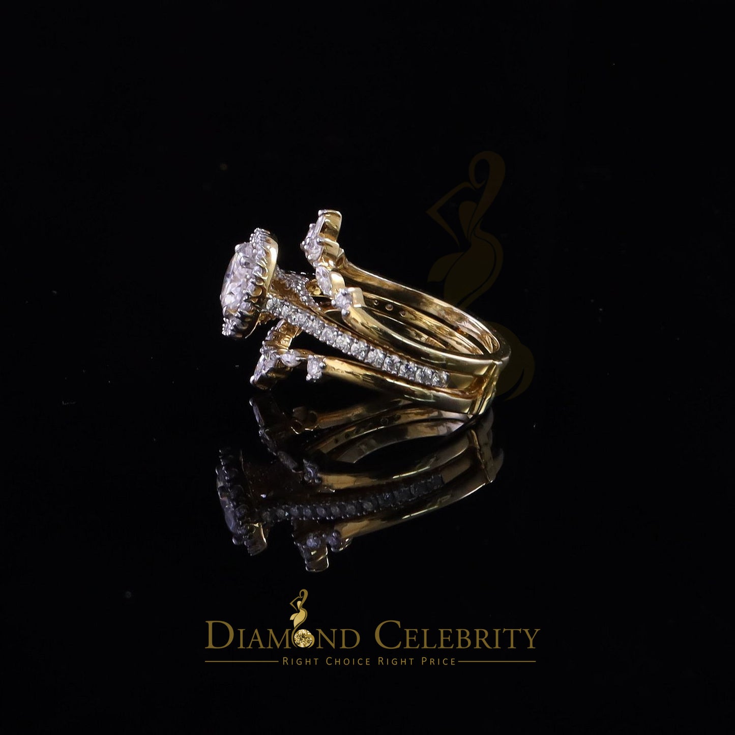 DiamondCelebritees 925 Yellow Silver Solitaire Enhancer Guard Wrap Ring Insert 1.66ct Moissanite S7