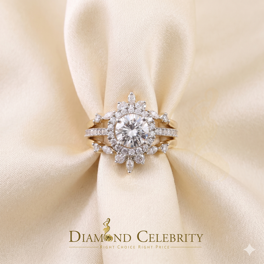 DiamondCelebritees 925 Yellow Silver Solitaire Enhancer Guard Wrap Ring Insert 1.66ct Moissanite S7