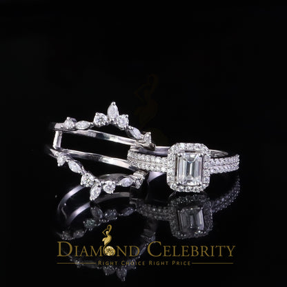 DiamondCelebritees 925 Silver Moissanite White 2.0ct Emerald Cut Round Guard Wrap womens Rings SZ 7