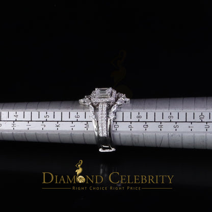DiamondCelebritees 925 Silver Moissanite White 2.0ct Emerald Cut Round Guard Wrap womens Rings SZ 7