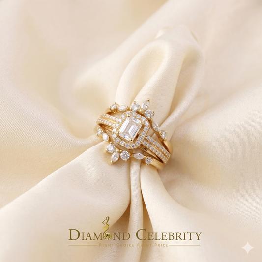 DiamondCelebritees Solitaire Enhancer Guard Wrap Ring Insert 2CT Moissanite 925 Silver Yellow SZ 7