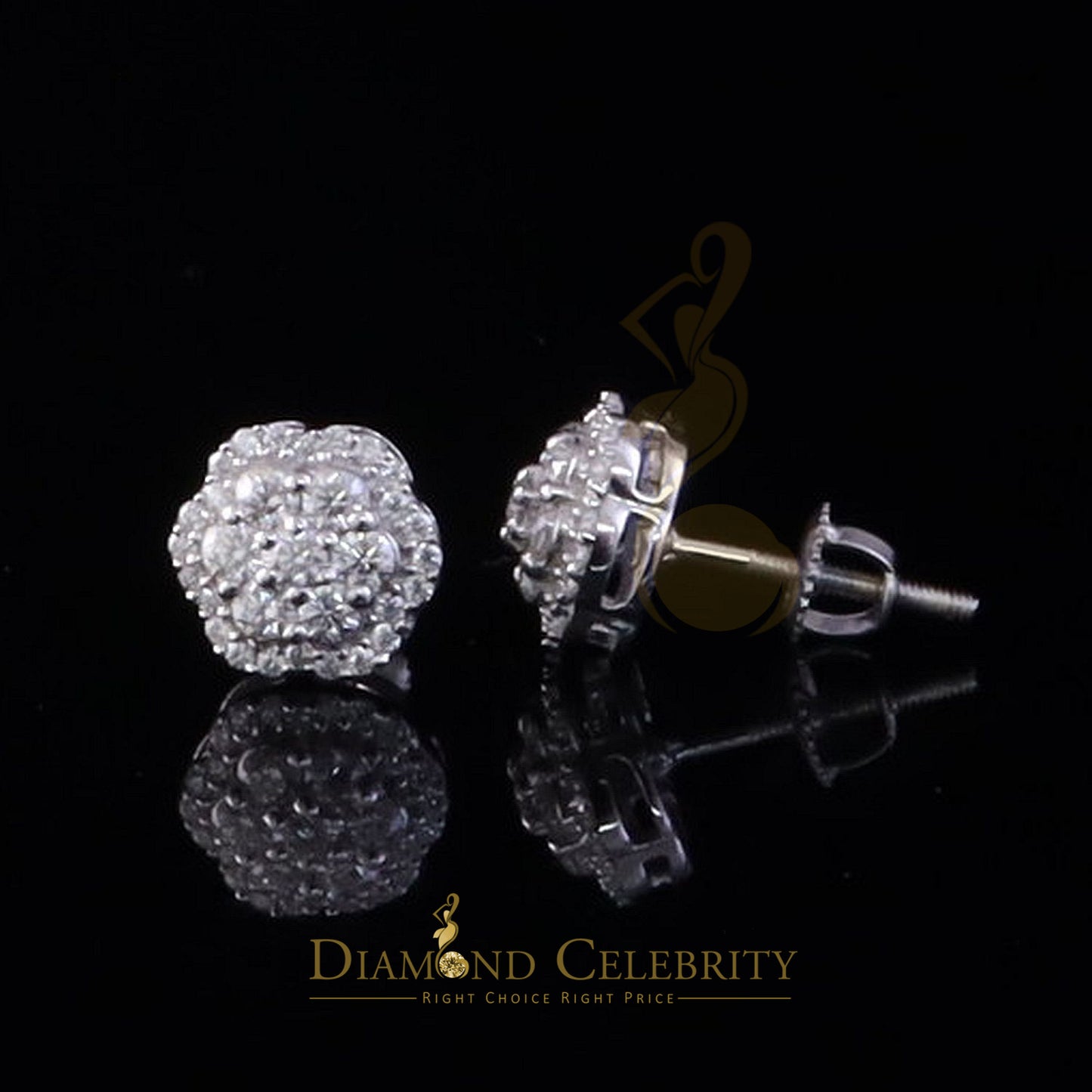 Diamondcelebritees Women's/Men's 925 Silver White 0.50ct VVS 'D' Moissanite Floral Stud Earrings
