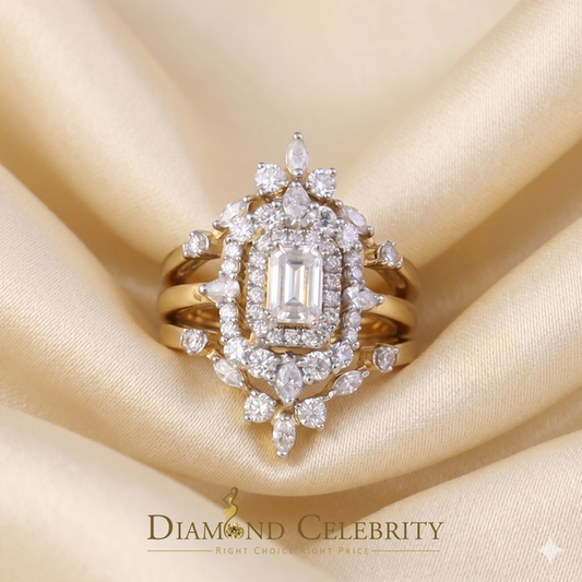 DiamondCelebritees 2.00ct Moissanite Marquise Yellow Radiant Round Cut 925 Silver Women Ring Sz 7