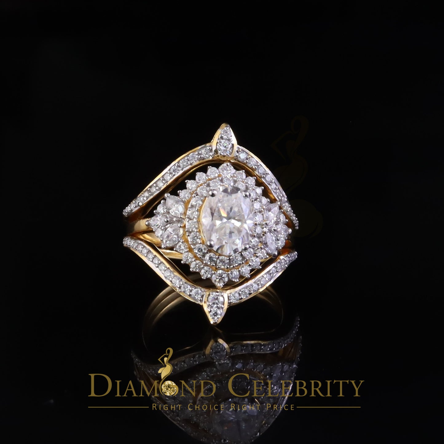 DiamondCelebritees 3.0ct Moissanite Yellow Oval Cut Enhancer 925 Silver Guard Wrap SZ7 Ring Women's