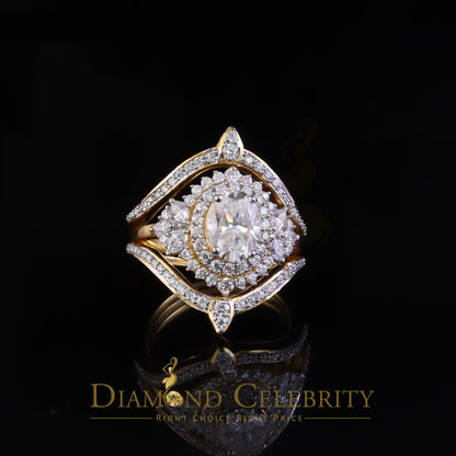 DiamondCelebritees 3.0ct Moissanite Yellow Oval Cut Enhancer 925 Silver Guard Wrap SZ7 Ring Women's