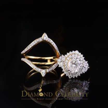 DiamondCelebritees 3.0ct Moissanite Yellow Oval Cut Enhancer 925 Silver Guard Wrap SZ7 Ring Women's