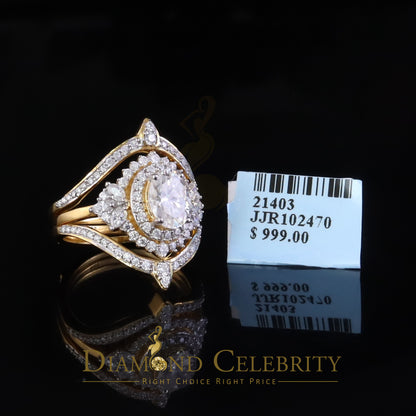 DiamondCelebritees 3.0ct Moissanite Yellow Oval Cut Enhancer 925 Silver Guard Wrap SZ7 Ring Women's