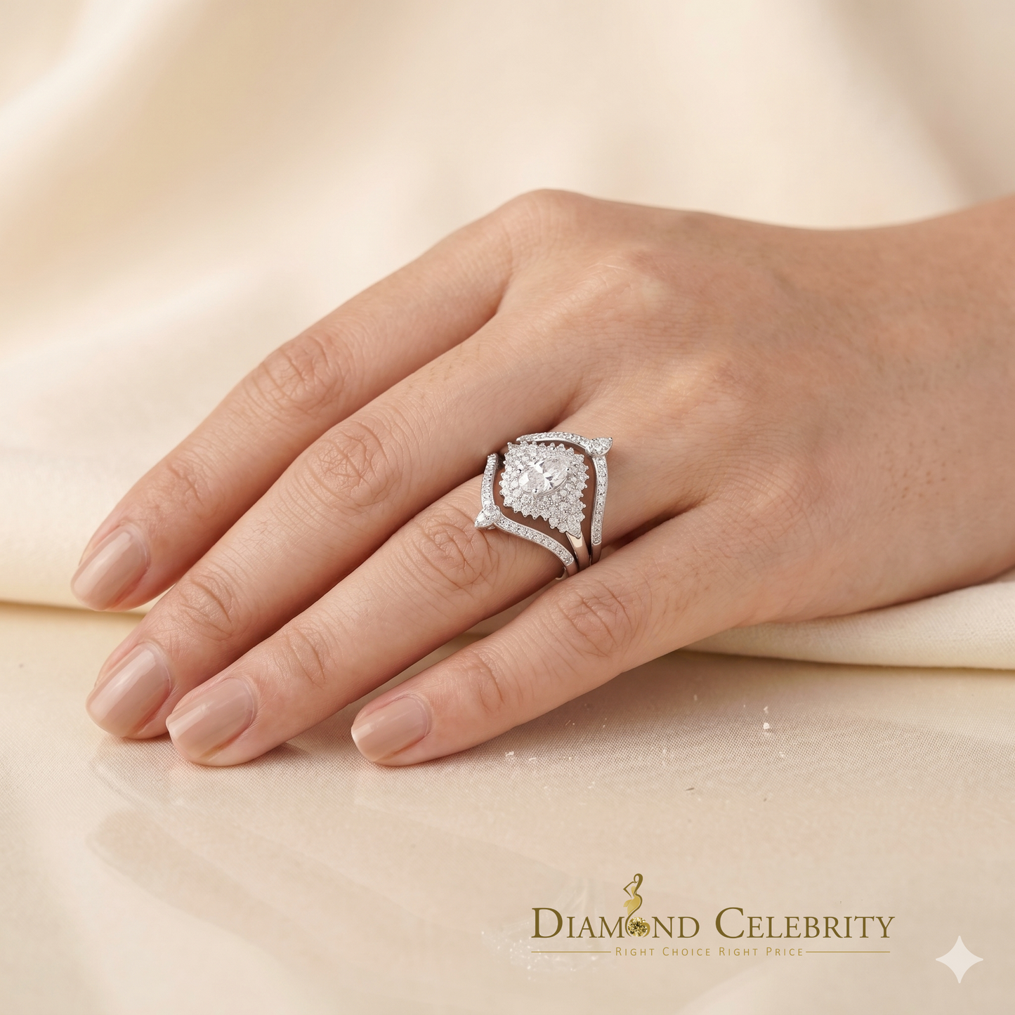 DiamondCelebritees 925 White Silver Moissanite 3.0ct Solitaire Enhancer Guard Wrap Ring Insert S Z7