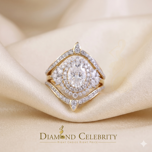DiamondCelebritees 3.0ct Moissanite Yellow Oval Cut Enhancer 925 Silver Guard Wrap SZ7 Ring Women's
