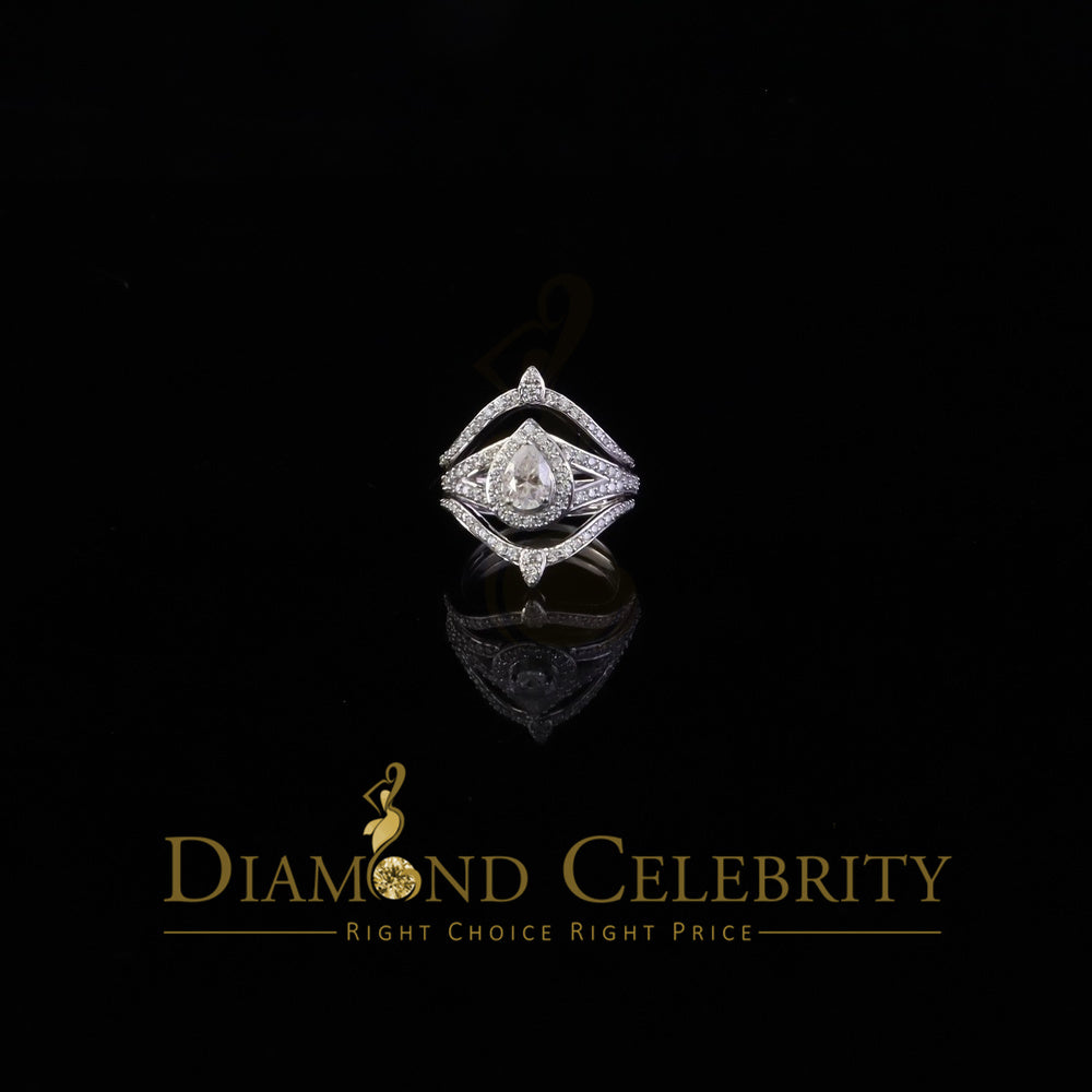DiamondCelebritees White Silver1.75ct VVS D Pear 925 Moissanite Enhancer Guard Wrap Insert Ring SZ7