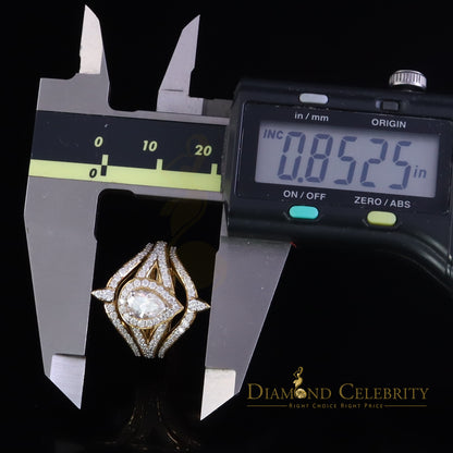DiamondCelebritees 1.75ct Silver Yellow Enhancer Guard Wrap VVS D Pear Moissanite Women Ring Sz 7