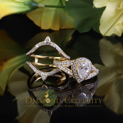 DiamondCelebritees 1.75ct Silver Yellow Enhancer Guard Wrap VVS D Pear Moissanite Women Ring Sz 7