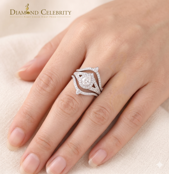 DiamondCelebritees White Silver1.75ct VVS D Pear 925 Moissanite Enhancer Guard Wrap Insert Ring SZ7