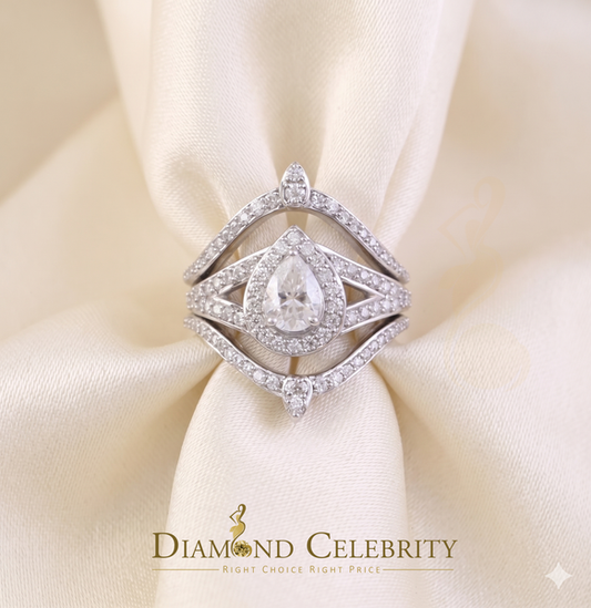 DiamondCelebritees White Silver1.75ct VVS D Pear 925 Moissanite Enhancer Guard Wrap Insert Ring SZ7