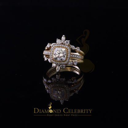 DiamondCelebritees Enhancer Guard Wrap Insert Cushion Moissanite 1.75ct VVS D Yellow Silver RingSZ7