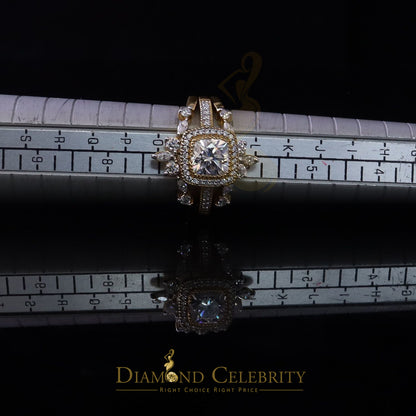 DiamondCelebritees Enhancer Guard Wrap Insert Cushion Moissanite 1.75ct VVS D Yellow Silver RingSZ7