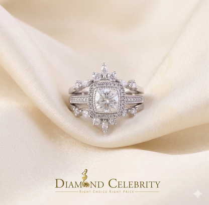 DiamondCelebritees Enhancer Guard Wrap Insert Cushion Moissanite 1.75ct VVS D White Silver Ring SZ7