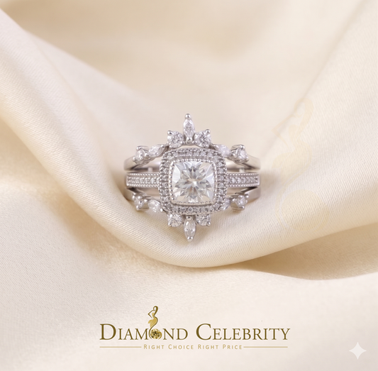 DiamondCelebritees Enhancer Guard Wrap Insert Cushion Moissanite 1.75ct VVS D White Silver Ring SZ7