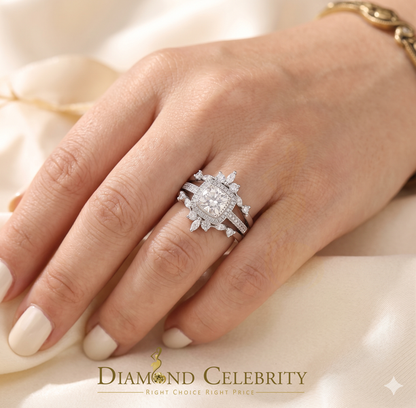 DiamondCelebritees Enhancer Guard Wrap Insert Cushion Moissanite 1.75ct VVS D White Silver Ring SZ7