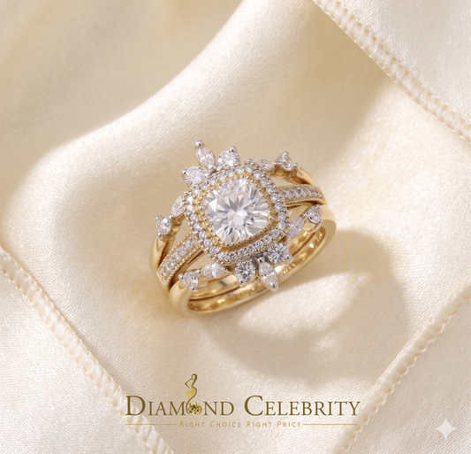 DiamondCelebritees Enhancer Guard Wrap Insert Cushion Moissanite 1.75ct VVS D Yellow Silver RingSZ7