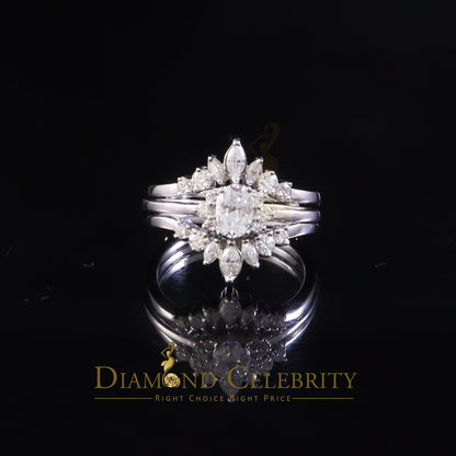 DiamondCelebritees 925 Silver White 1.25ct VVS D Oval Solitaire Moissanite Bridal Guard Rings SZ 7