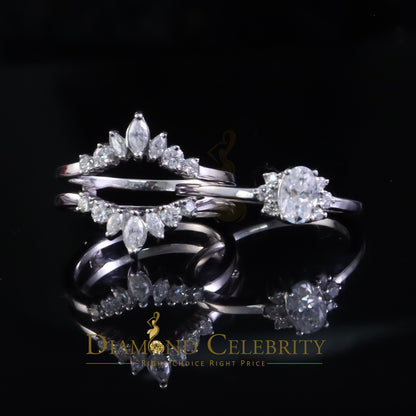 DiamondCelebritees 925 Silver White 1.25ct VVS D Oval Solitaire Moissanite Bridal Guard Rings SZ 7