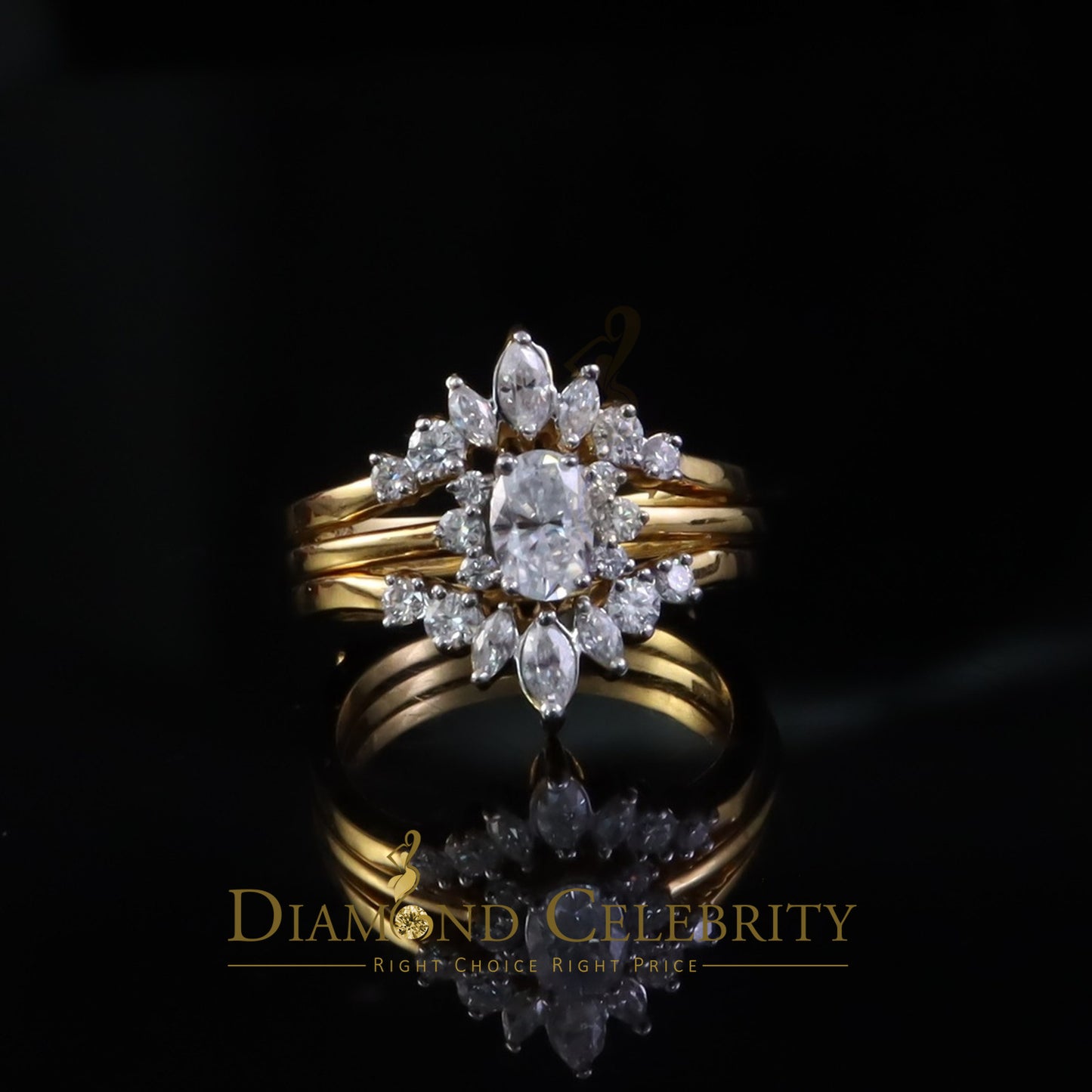 DiamondCelebritees 925 Silver Yellow 1.25ct VVS D Oval Solitaire Moissanite Bridal Insert Ring SZ 7