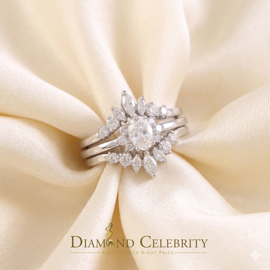 DiamondCelebritees 925 Silver White 1.25ct VVS D Oval Solitaire Moissanite Bridal Guard Rings SZ 7
