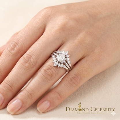 DiamondCelebritees 925 Silver White 1.25ct VVS D Oval Solitaire Moissanite Bridal Guard Rings SZ 7