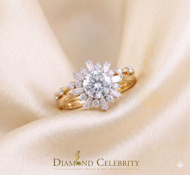 DiamondCelebritees New Solitaire Bridal Yellow Silver 1.25ct VVS D Moissanite Ring SZ 7 for Women