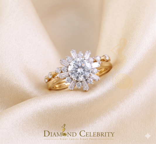 DiamondCelebritees New Solitaire Bridal Yellow Silver 1.25ct VVS D Moissanite Ring SZ 7 for Women