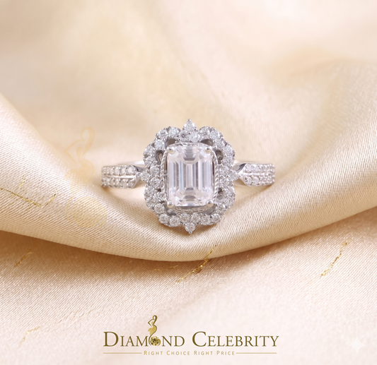 DiamondCelebritees Emerlard Cut White 925 Silver 2.00ct VVS D Moissanite Square Ring SZ 7 for Women