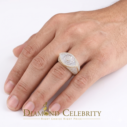 DiamondCelebritees 4.00ct VVS D 925 Silver Moissanite Baguette Men/Women Yellow Evil Eye Ring SZ10