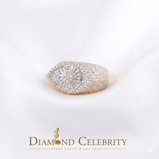 DiamondCelebritees 4.00ct VVS D 925 Silver Moissanite Baguette Men/Women Yellow Evil Eye Ring SZ10