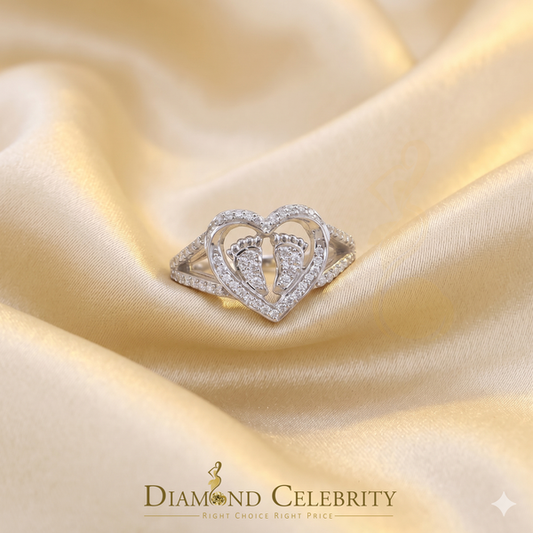 DiamondCelebritees 1.00ct VVS D Silver Moissanite Mom White Heart Child feet Ring Size 8 For Women