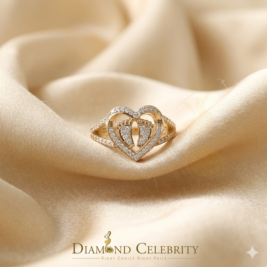 DiamondCelebritees 925 Moissanite Mom Yellow Heart Child feet 1.00ct VVS D Silver Ring Size 8 Women