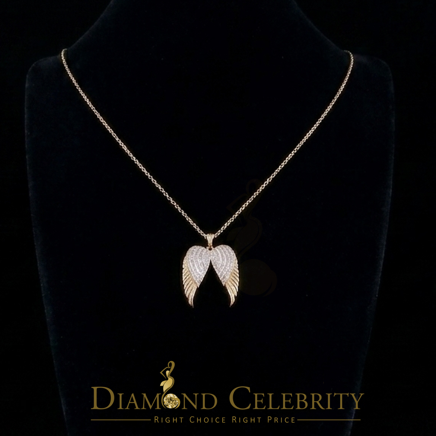DiamondCelebritees  0.15ct Genuine Diamond Stones Angel Wings 925 Sterling Silver Yellow Pendant