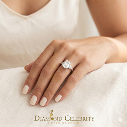 DiamondCelebritees Womens 925 Silver White VVS D 3.00CT Moissanite Emerald-cut Engagement Ring SZ 7