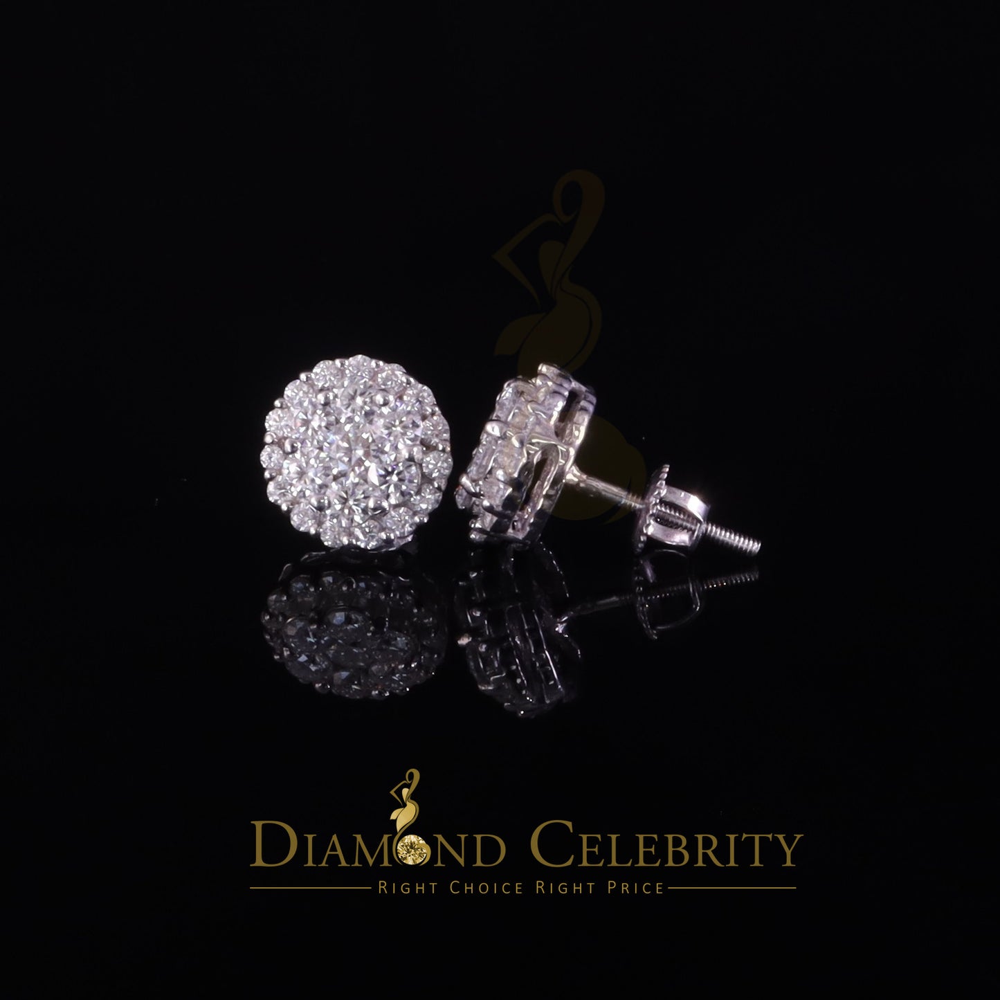 Diamondcelebritees Men's/Womens 925 Silver White 1.33ct VVS 'D' Moissanite Round Stud Earrings