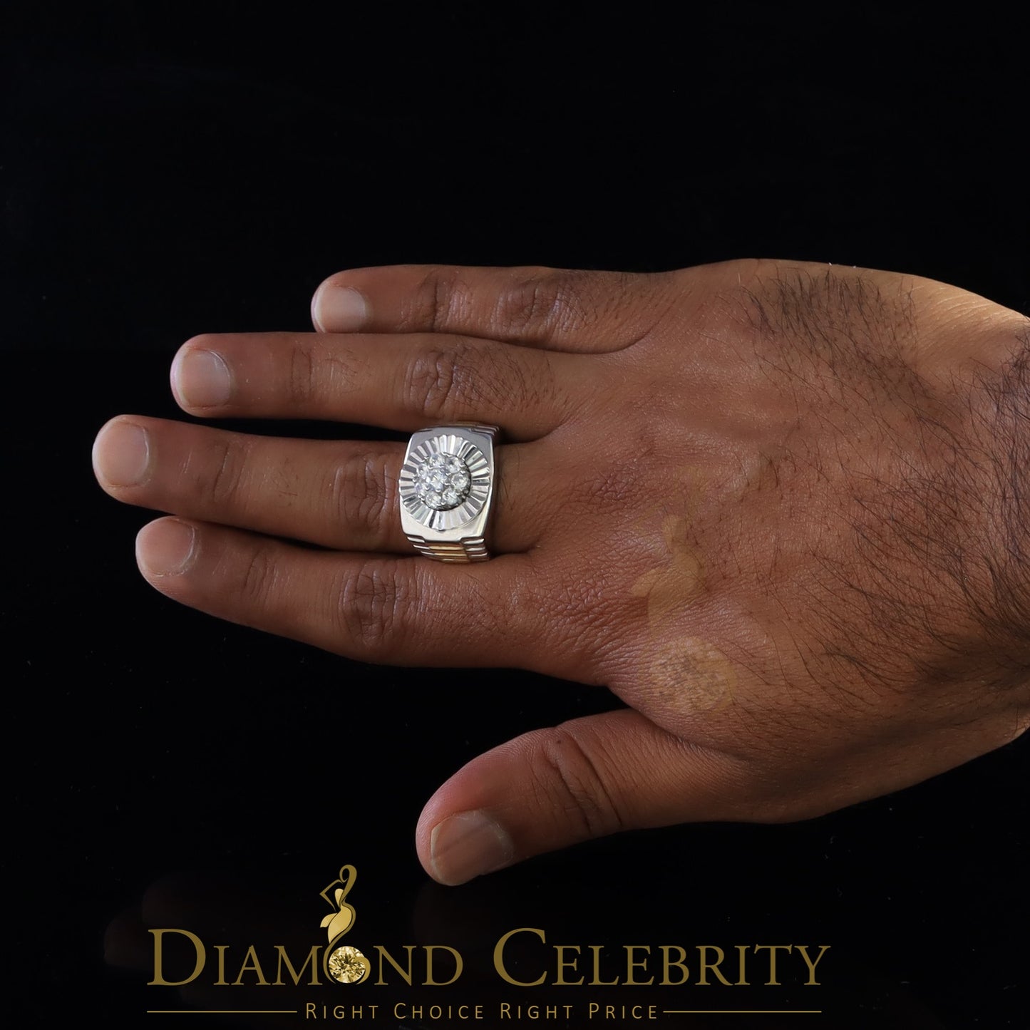 DiamondCelebritees Men's White Silver 1.80ct Round Cubic Zirconia Adjustable Ring From SZ 9 to 11